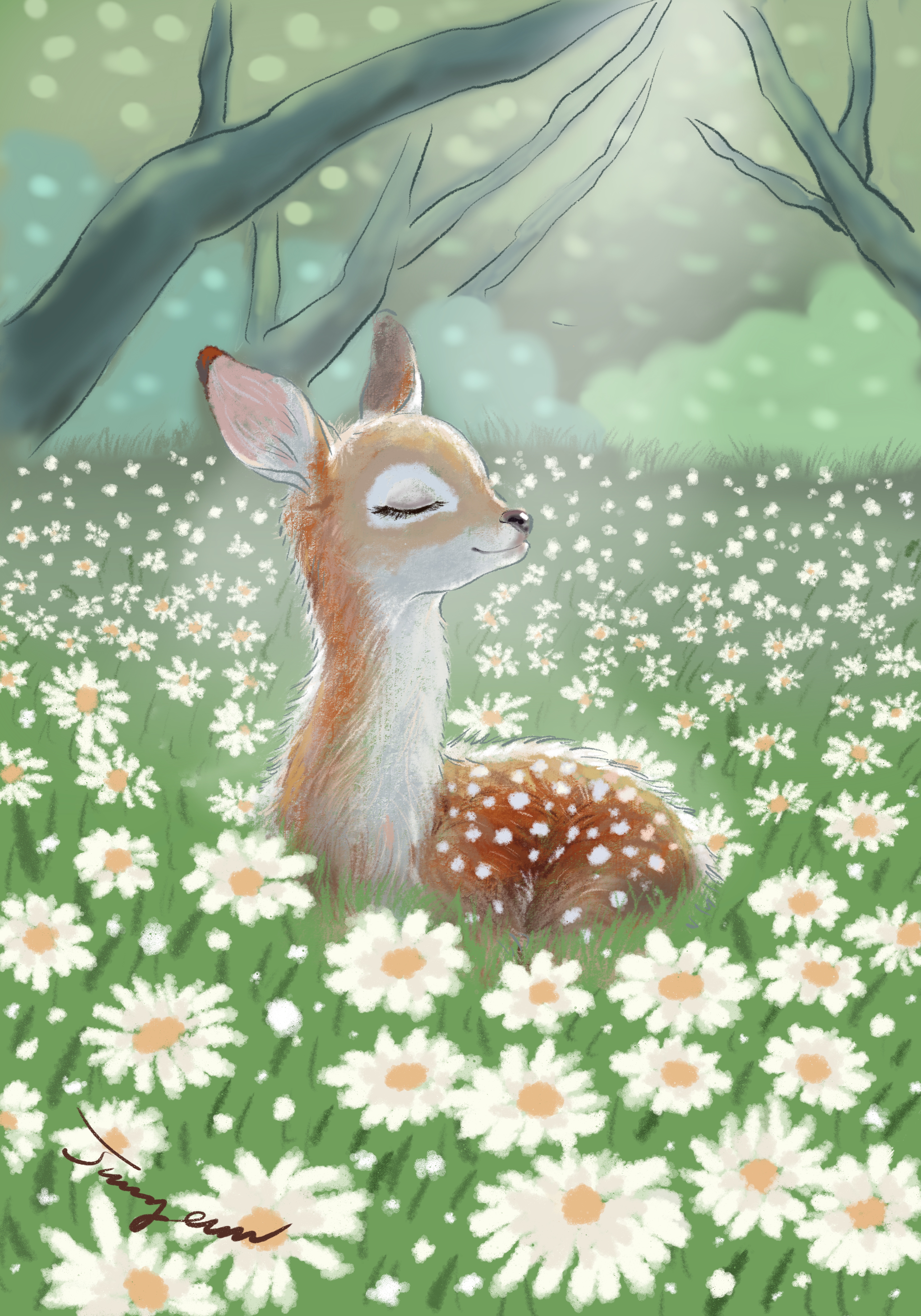 새끼 사슴을 담은 BellaVi Studio 일러스트